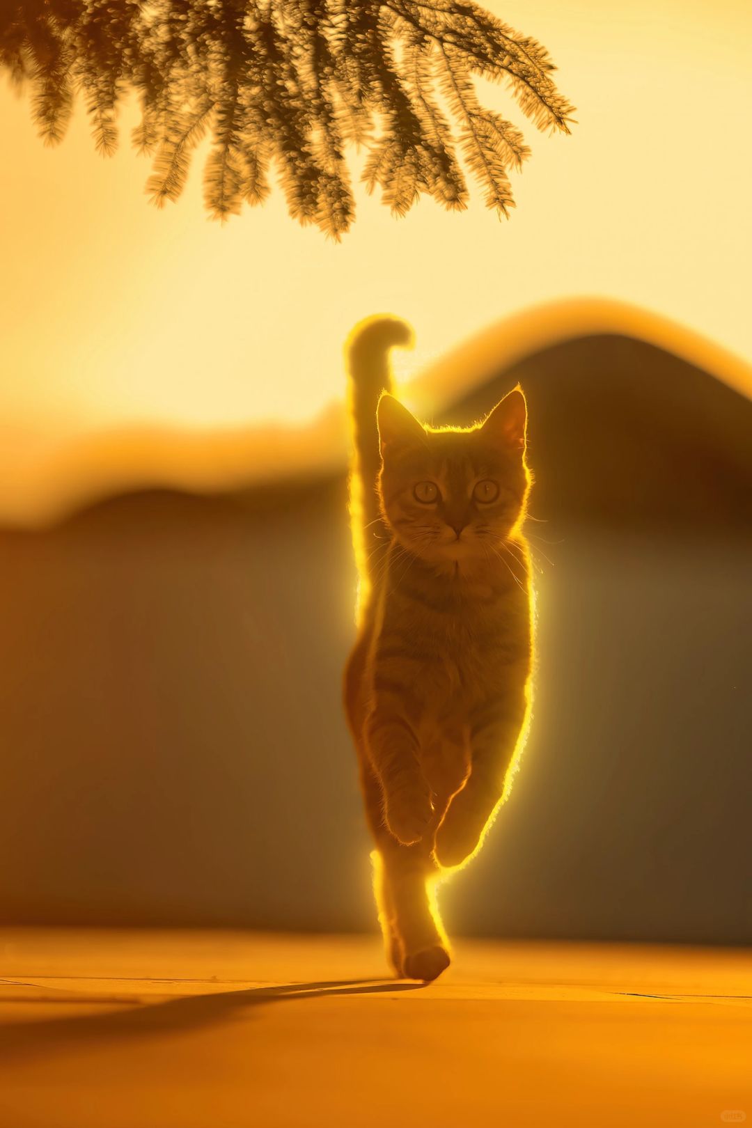 夕阳下，猫猫是奔跑的光
