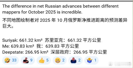 不同的地图绘制者对 2025 年 10 月俄罗斯领土收益的统计差异巨大。Suri