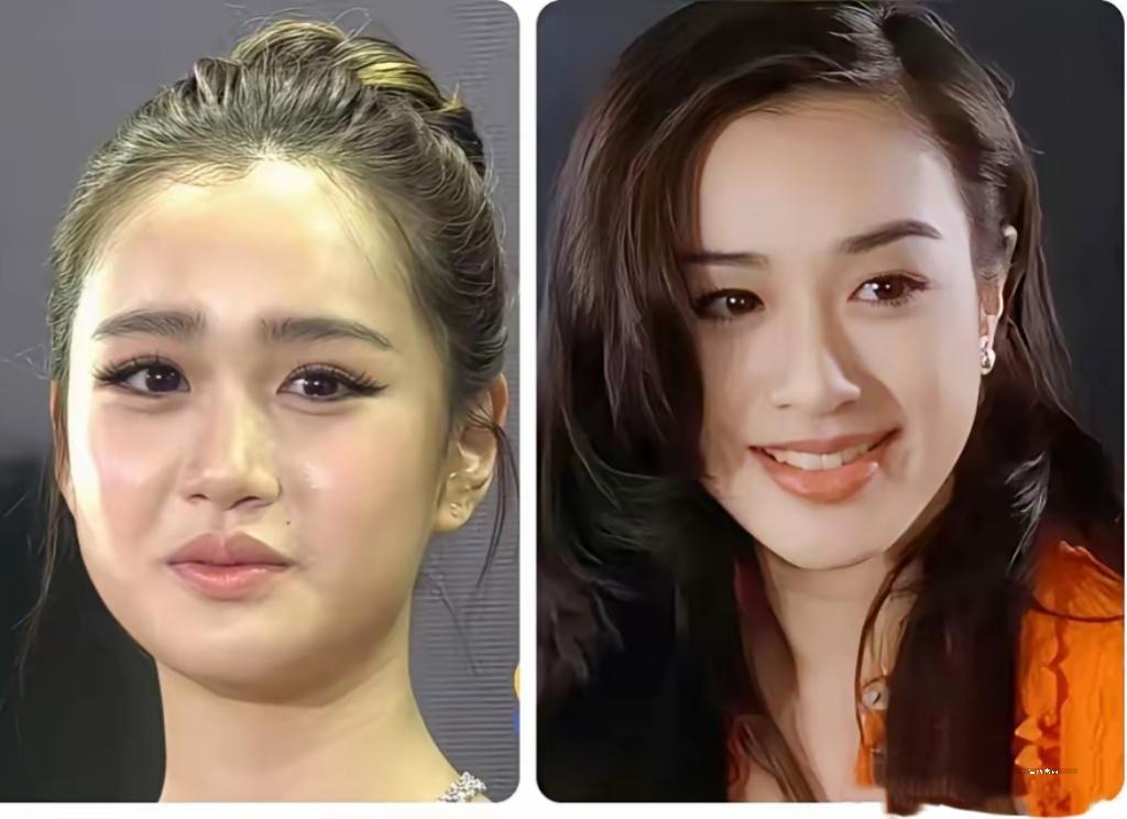 这是钟丽缇和小女儿考拉的对比照片，大家都说小女儿很漂亮，考拉个子苗条，大长腿，肤