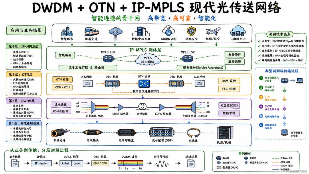 一图看懂现代光传送网络架构(DWDM+OTN+IP-MPLS)：支撑万物互联的“