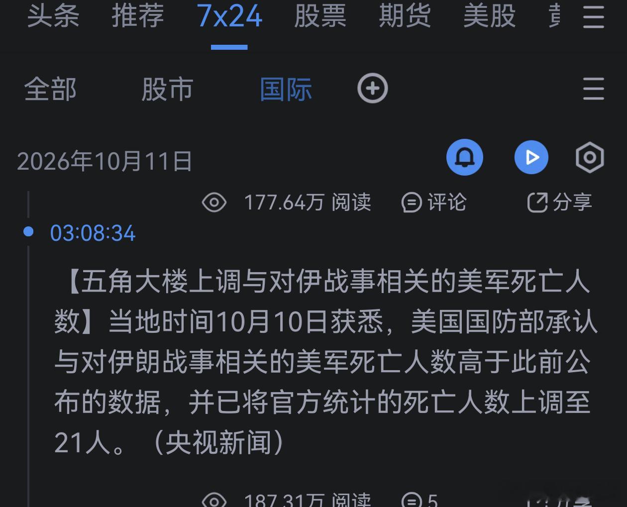 美国政府一点点增加被伊朗打死的美军数量。这样就不会冲击太大了。美国政府的经济数据