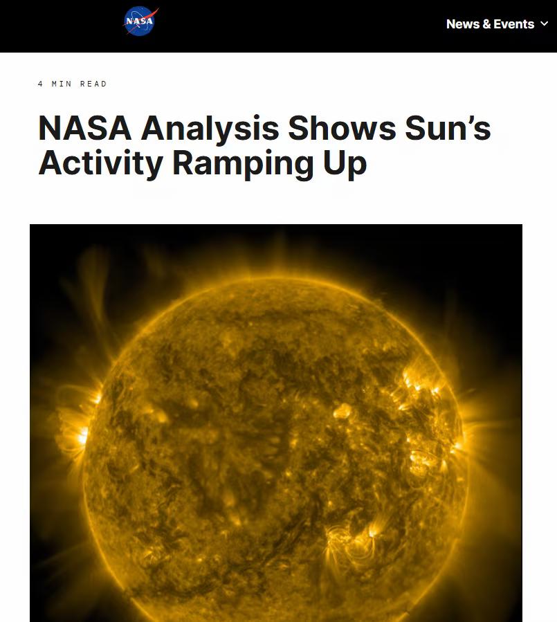NASA宣布太阳正逐渐苏醒，这消息有点意外。从20世纪80年代到2008年，太阳