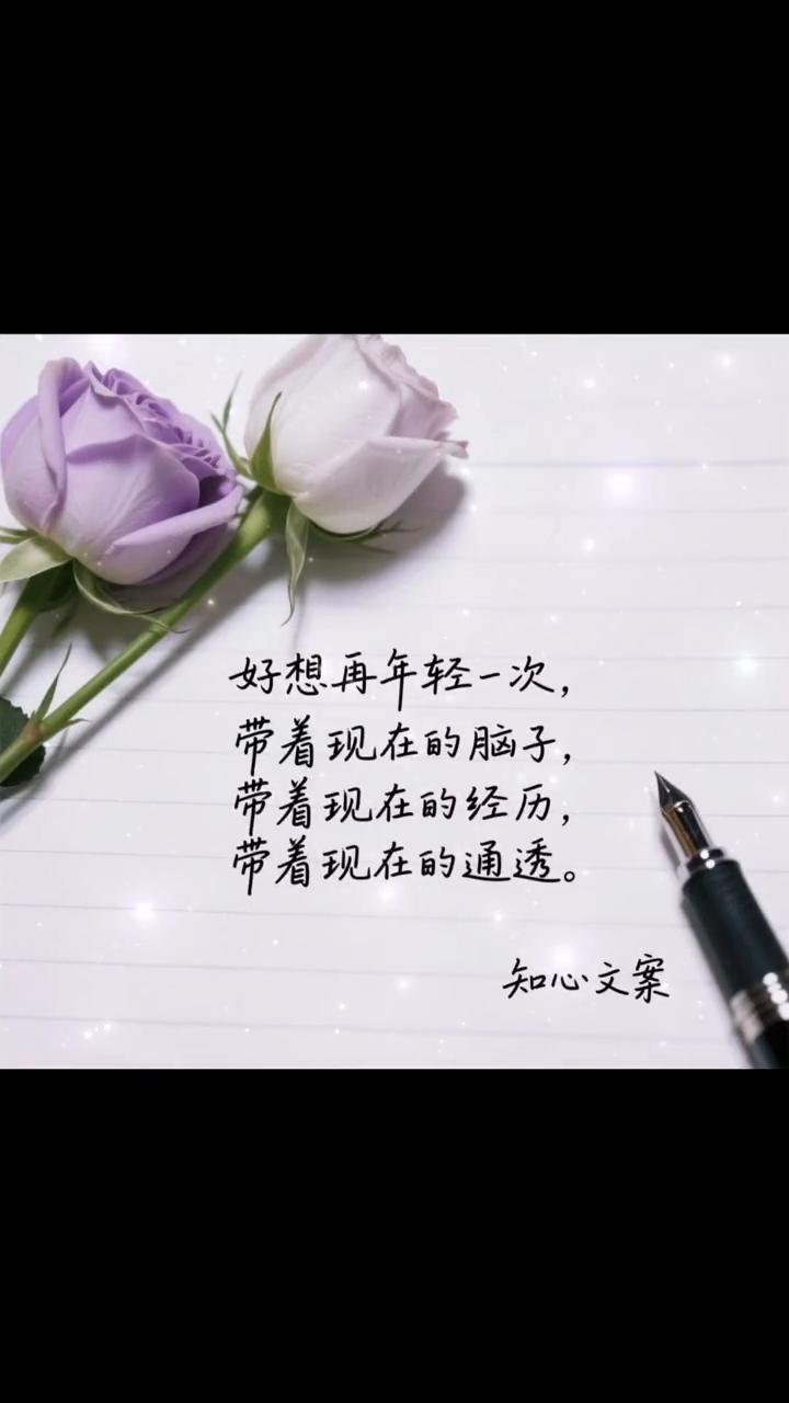 知心文案。
好想再年轻一次，带着现在的脑子，带着现在的经历，带着现在的通透。