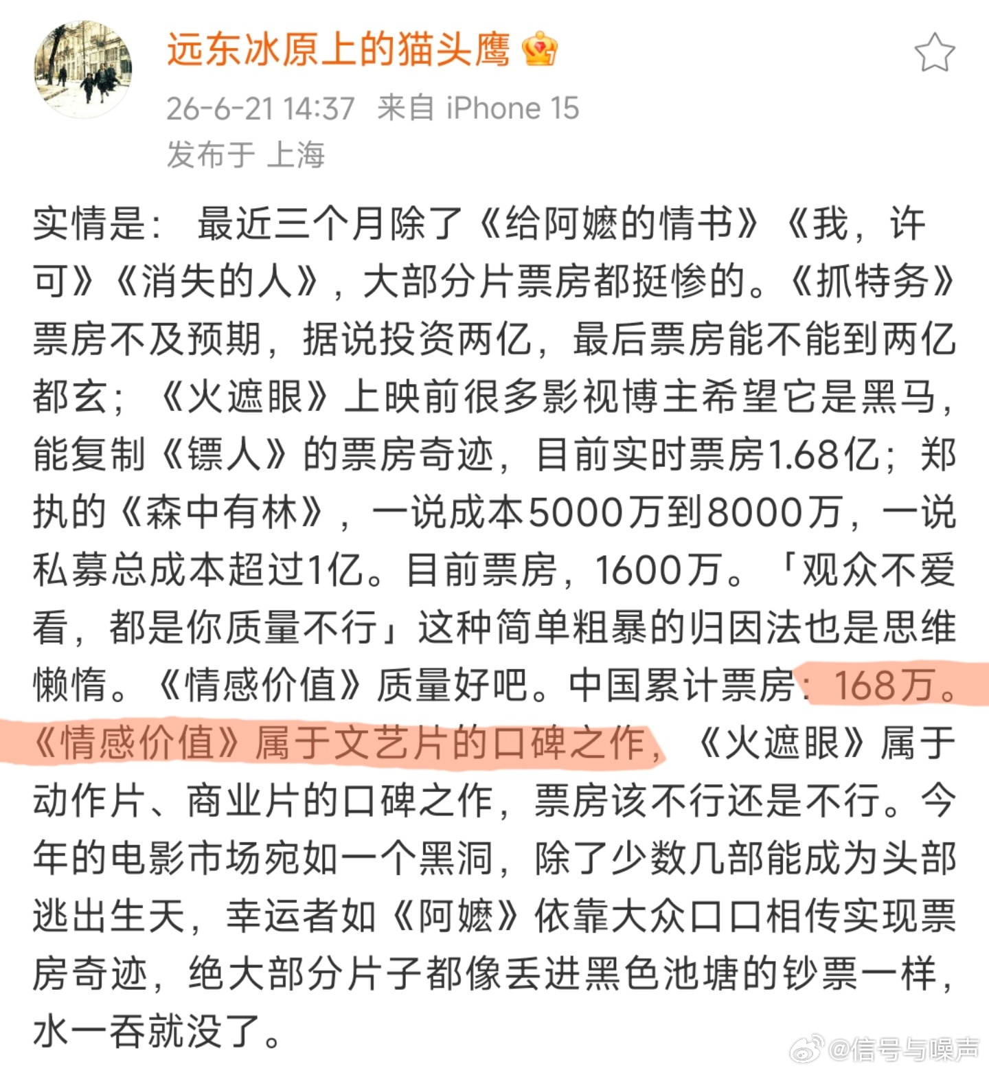 今年文艺片的口碑之作《情感价值》票房168w还不如短剧影视剧基本上是完犊子了，投