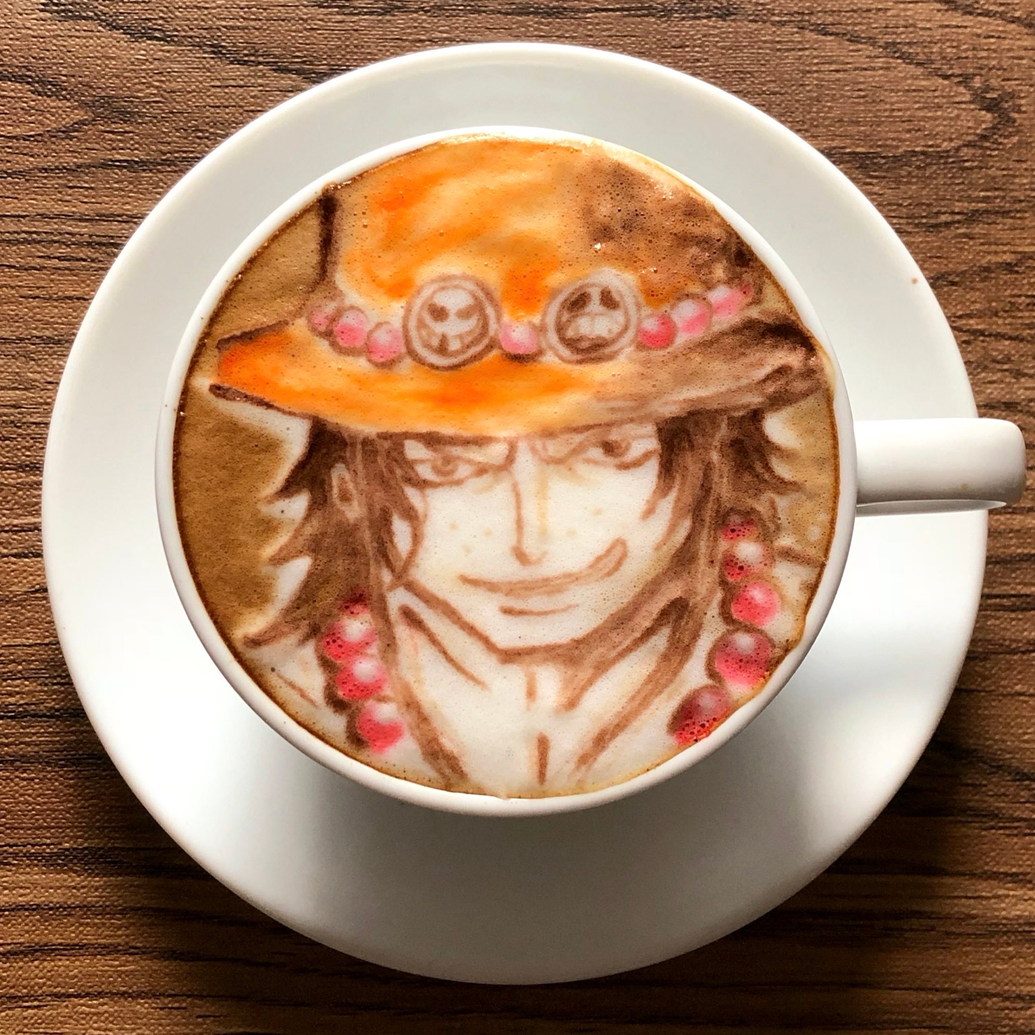 艾斯萨博路飞ASL咖啡拉花！太有感觉了[泪]X：NAOKI 