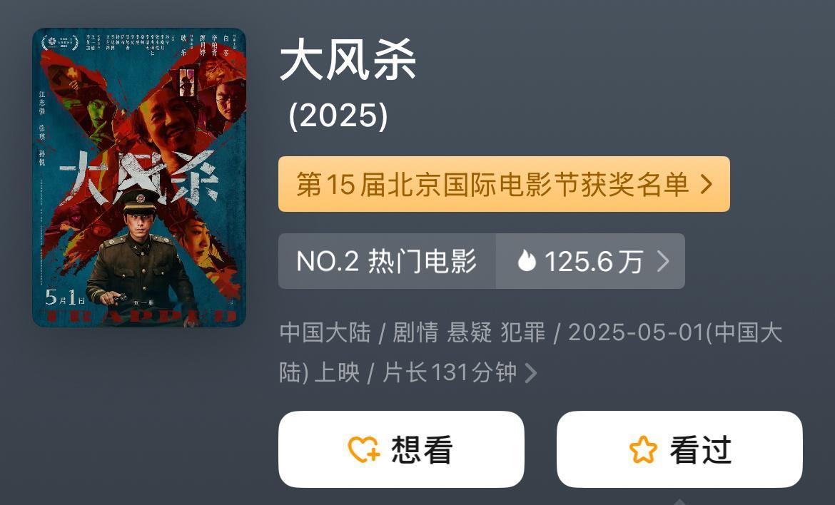 《大风杀》豆瓣开分7.2分。 ​​​
