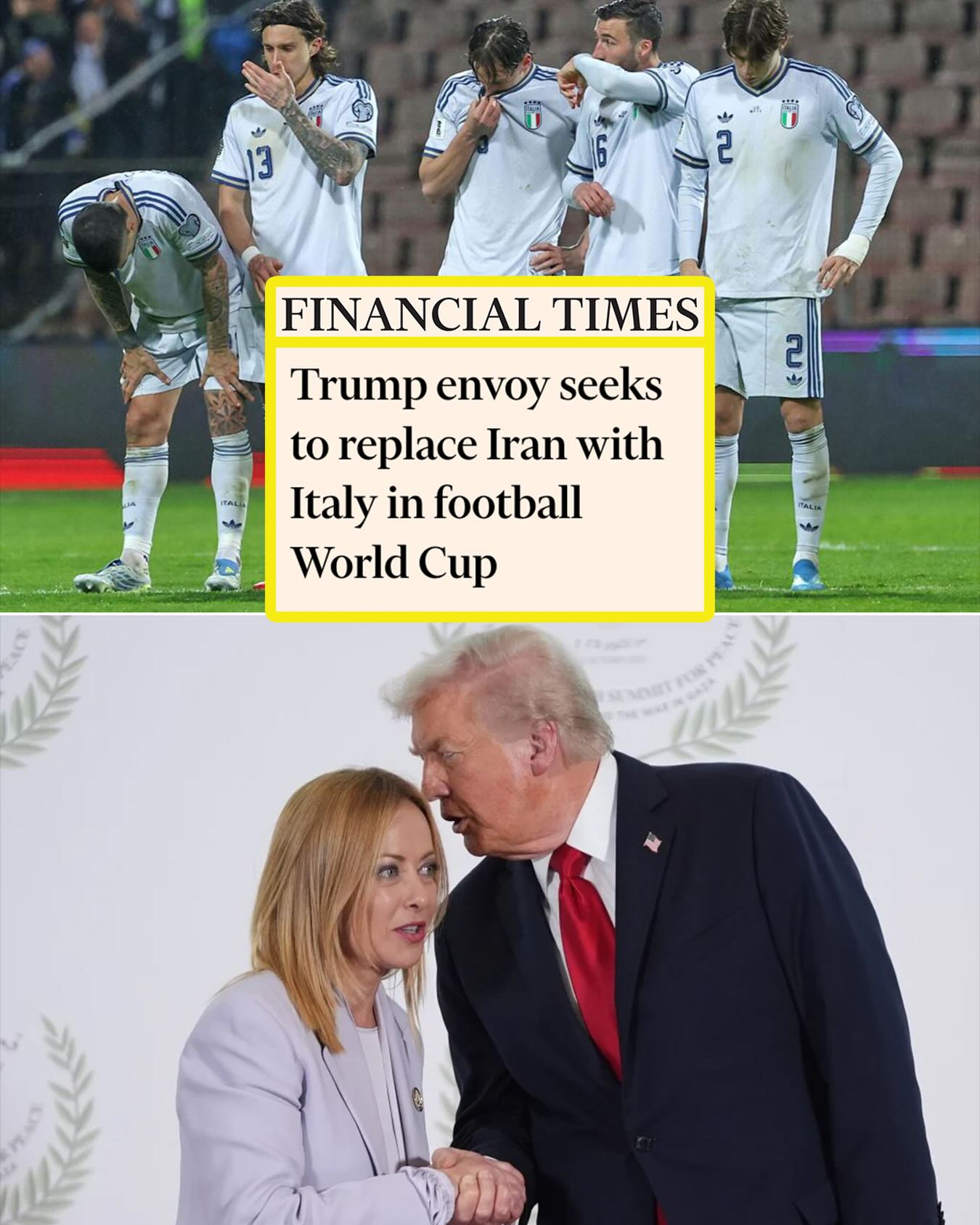 美国特使提议意大利取代伊朗参加世界杯 据英国《金融时报》周三报道，美国总统特朗普