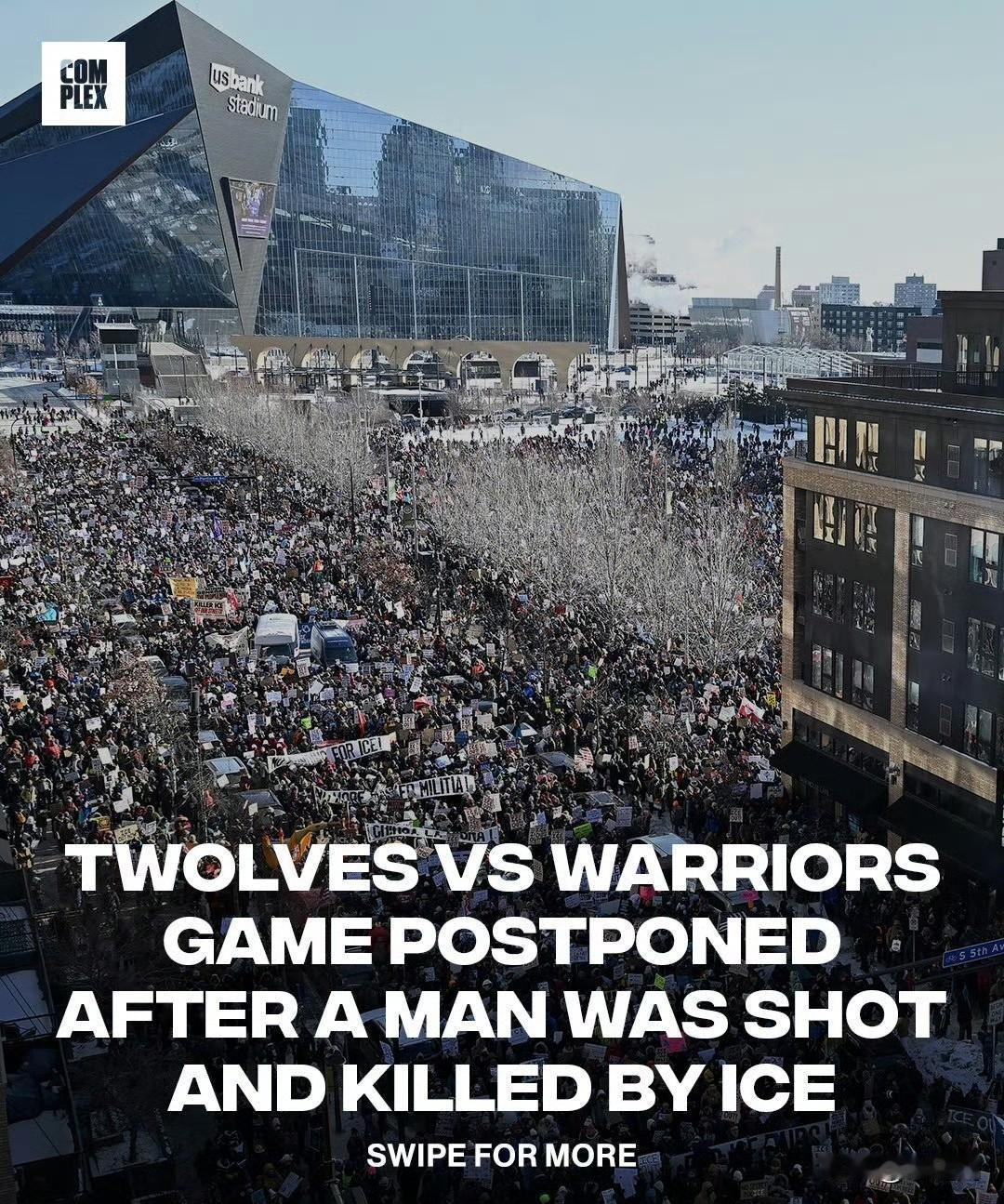 勇士与森林狼今日比赛改期！

由于明尼苏达接连的移民局枪击案，明尼阿波利斯市内也