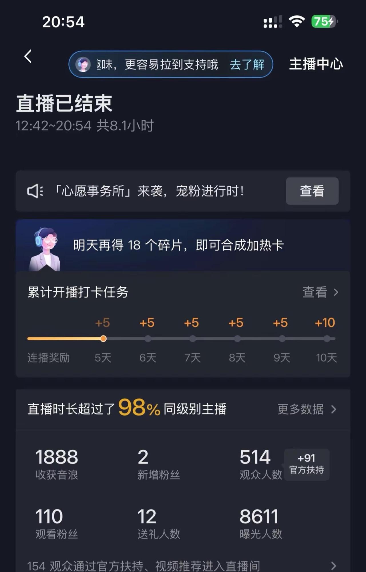 8这个数字好，8个小时播95元😅