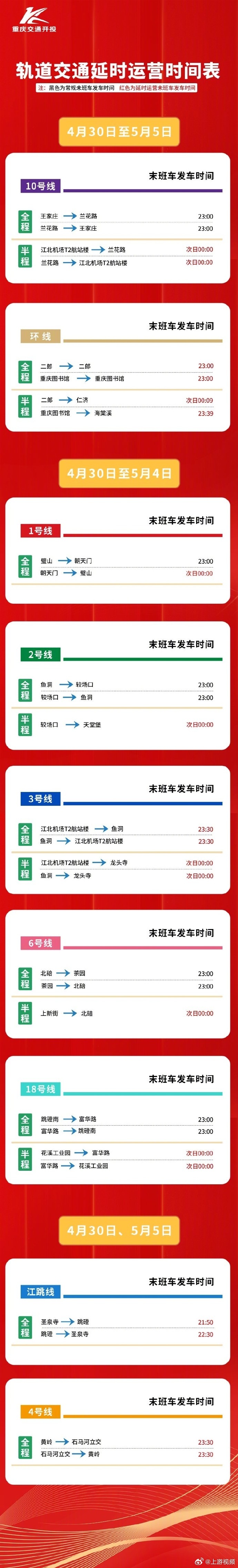 #五一重庆轨道交通多条线路延时运营#【“五一”重庆轨道交通多条线路延时运营 公交