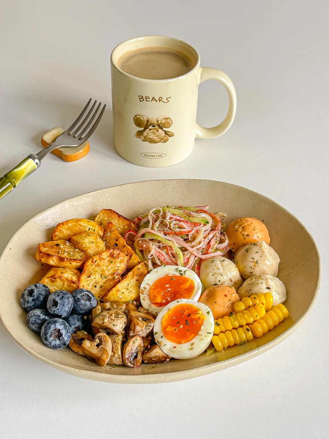 轻卡brunch🥗蟹柳黄瓜鸡肉丸烤土豆☕拿铁