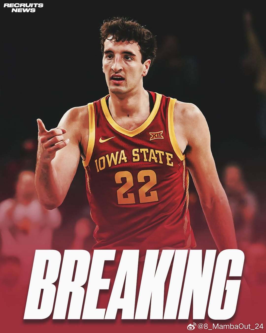 据Alec Busse报道，爱荷华州立大学前锋、全美顶级射手米兰·莫姆西洛维奇(