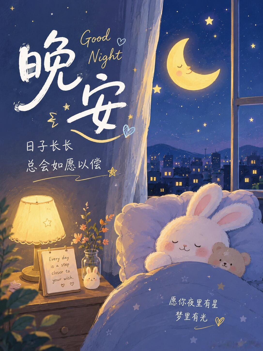晚安 夜色温柔落下帷幕，白日的奔波与疲惫，都随晚风轻轻散去。生活不必事事圆满，人
