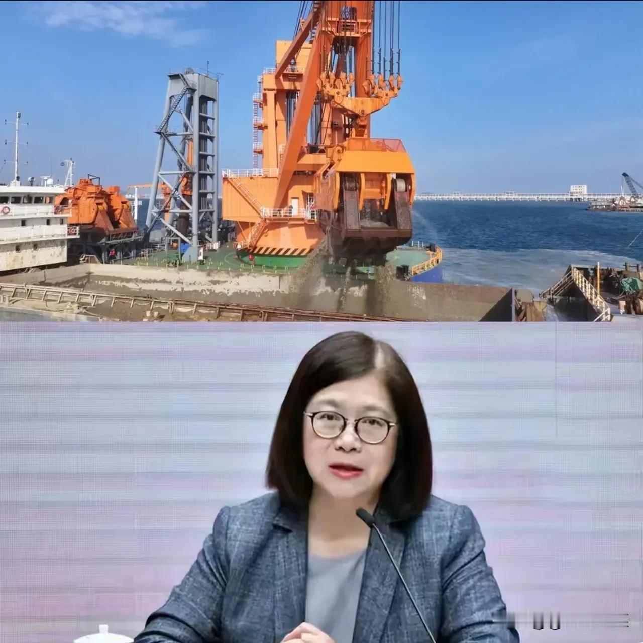 台湾海委会主委管碧玲想鸡蛋碰石头！
    近日，大陆“金广”挖泥船在厦金海域作