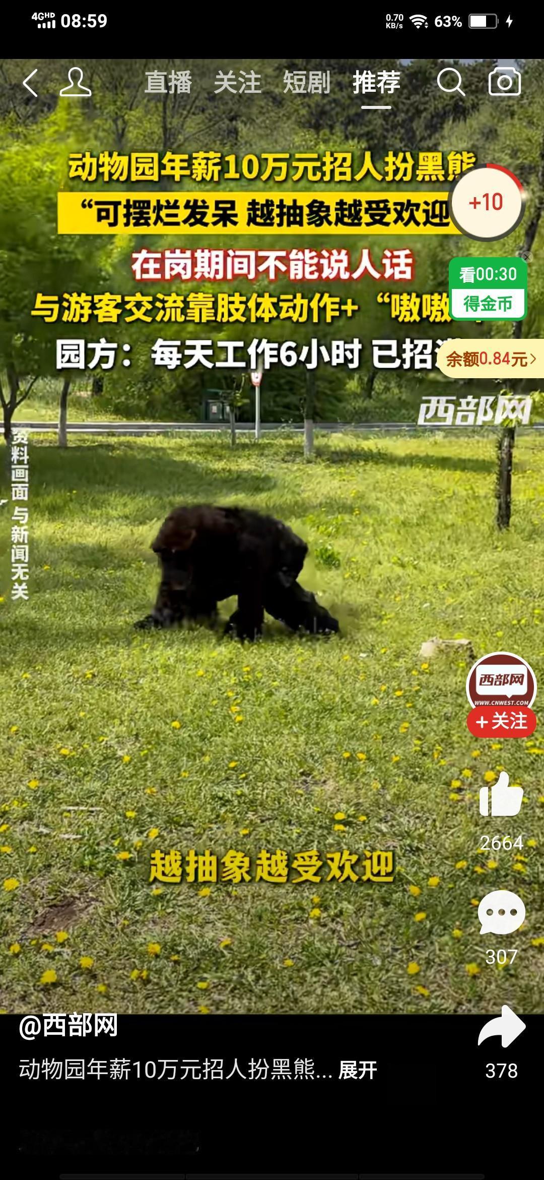 动物园年薪10万招人扮黑熊?今天在网上看到一条消息，漯河一动物园年薪10招人假扮