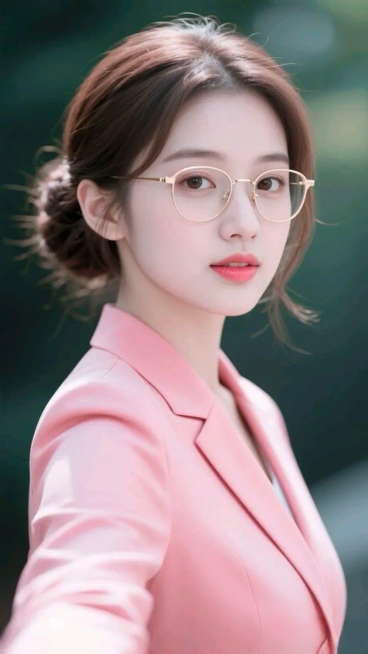 温柔职场风，粉色西装外套搭配金边眼镜，元气满满的一天！💄👠💼
