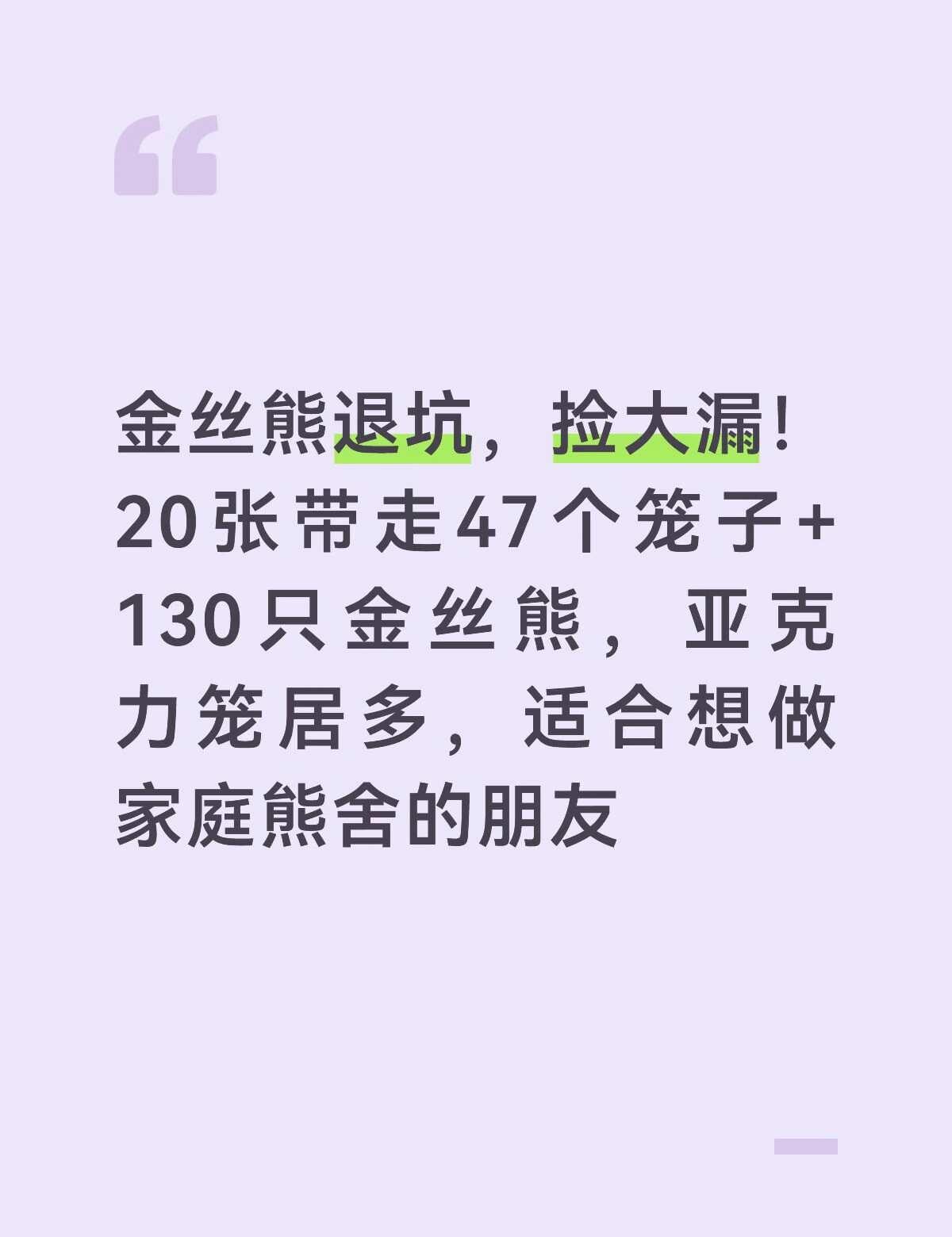 万载金丝熊退坑❗️❗️
🌟江西的有想做家庭熊舍的可以看看，直接货车运回去就可以