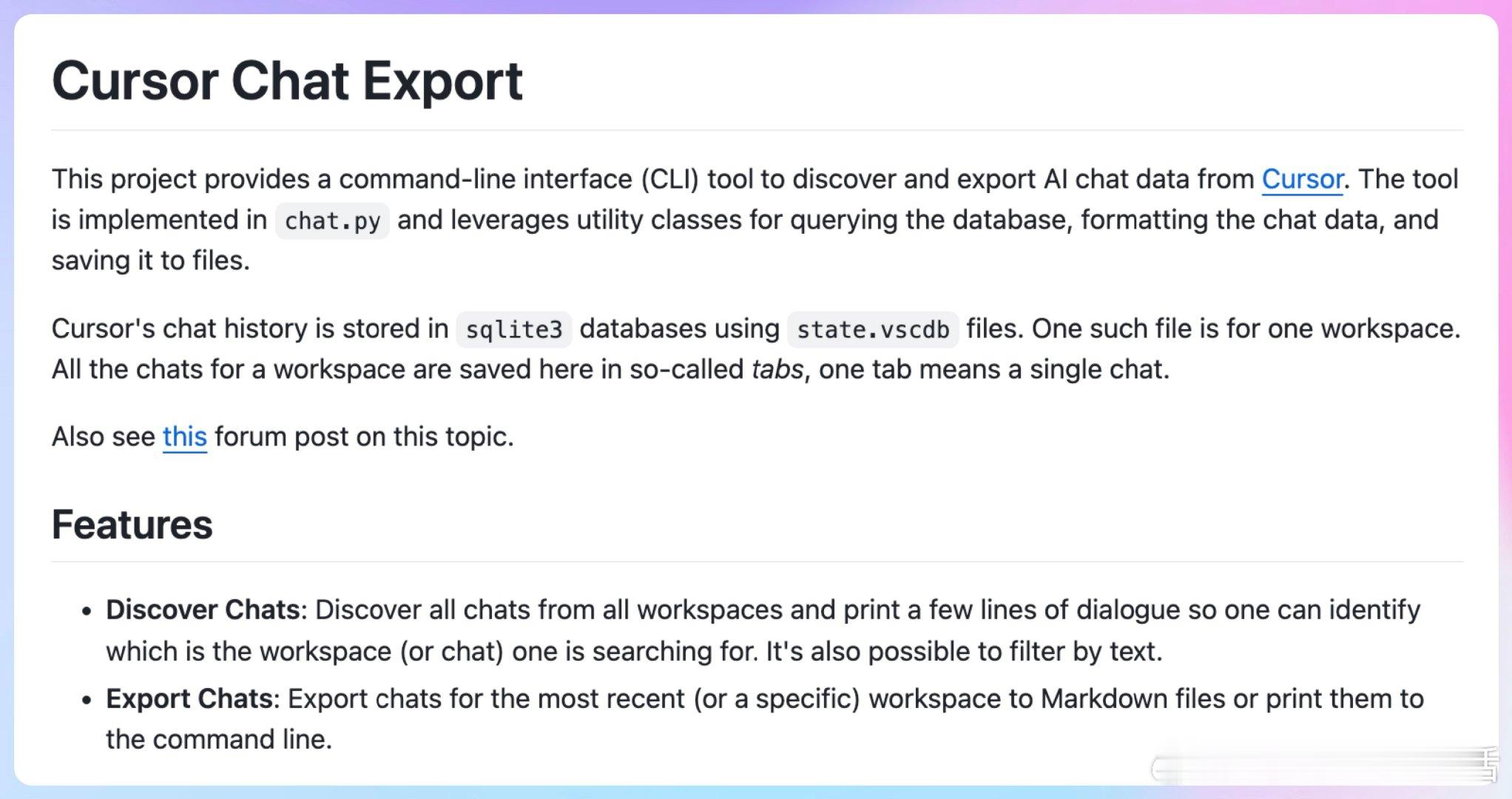 【[135星]Cursor Chat Export：从Cursor导出聊天记录到