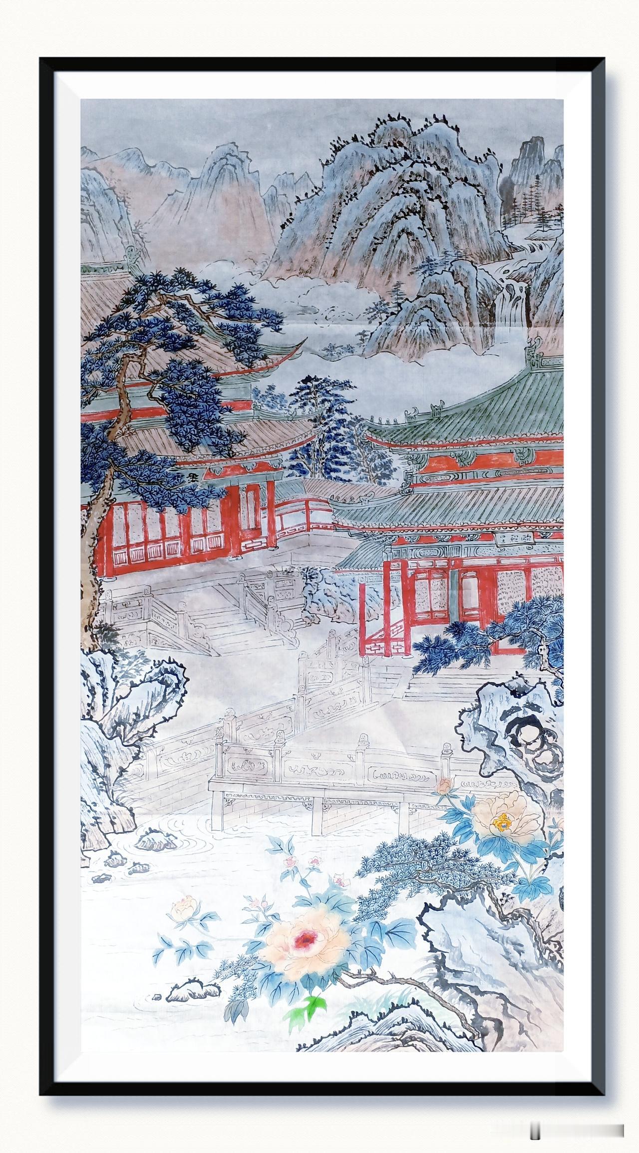 完成三尺国画《家有仙山》的绘制。