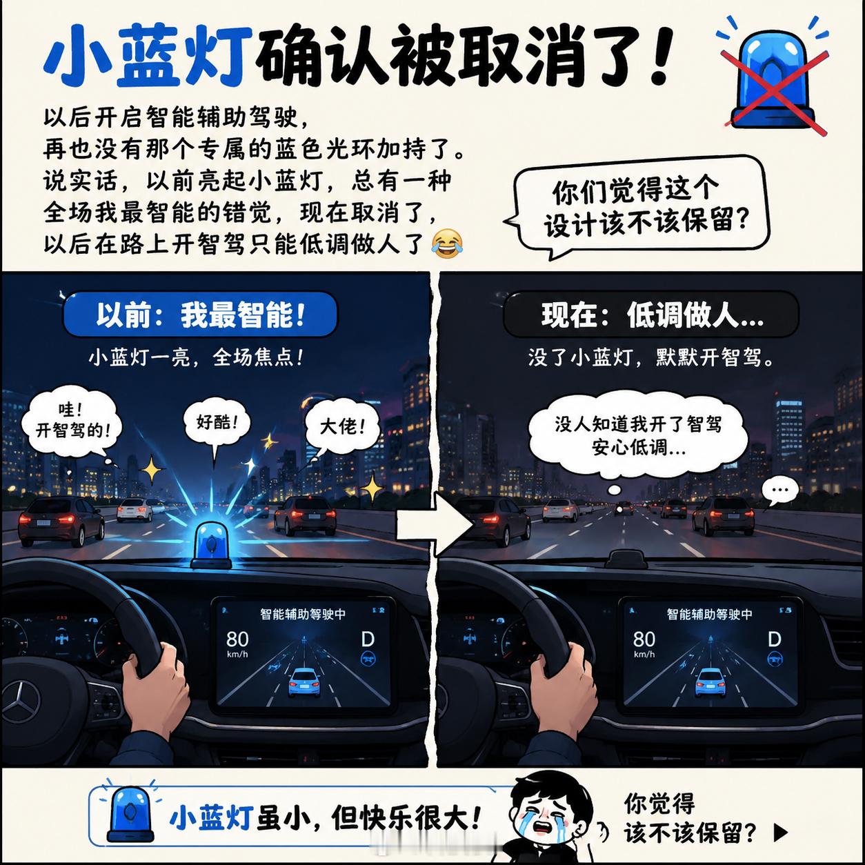 智驾显眼包小蓝灯确认被取消了！以后开启智能辅助驾驶，再也没有那个专属的蓝色光环加