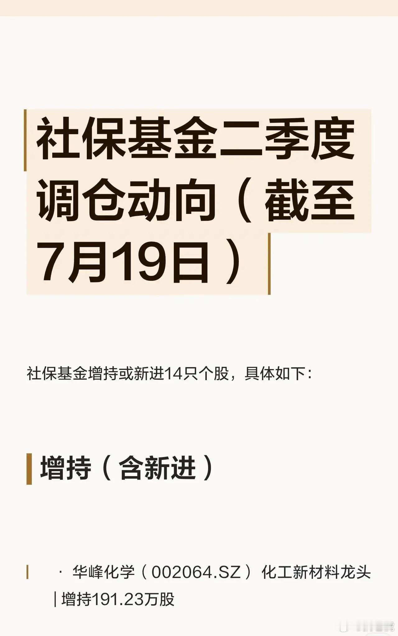 国家队真实调仓曝光！社保二季度最新布局：14股新进增持、2股减持（硬核解读）社保