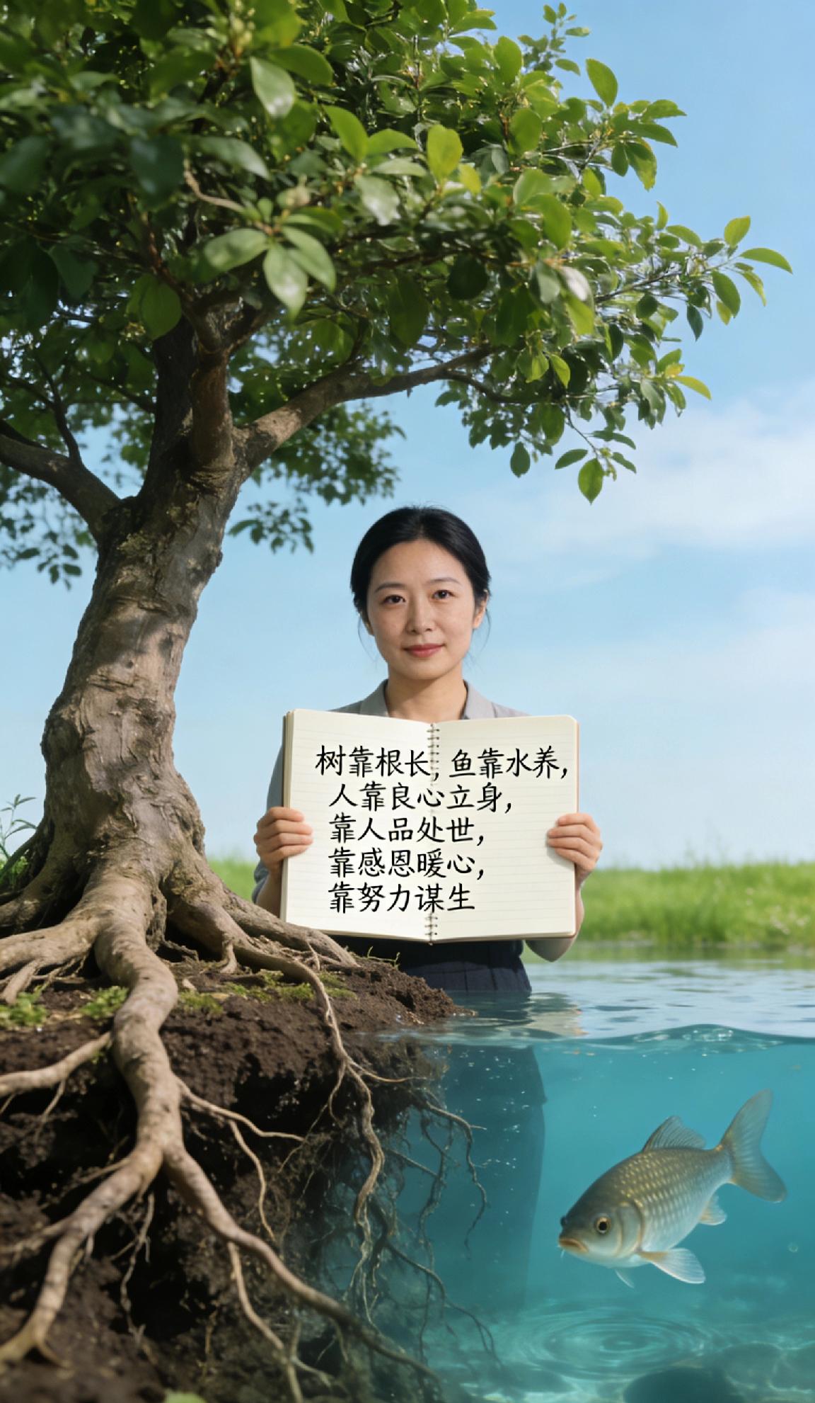 树靠根长,鱼靠水养,人靠啥?
树靠根长，方能根深叶茂；鱼靠水养，方能自在余生。