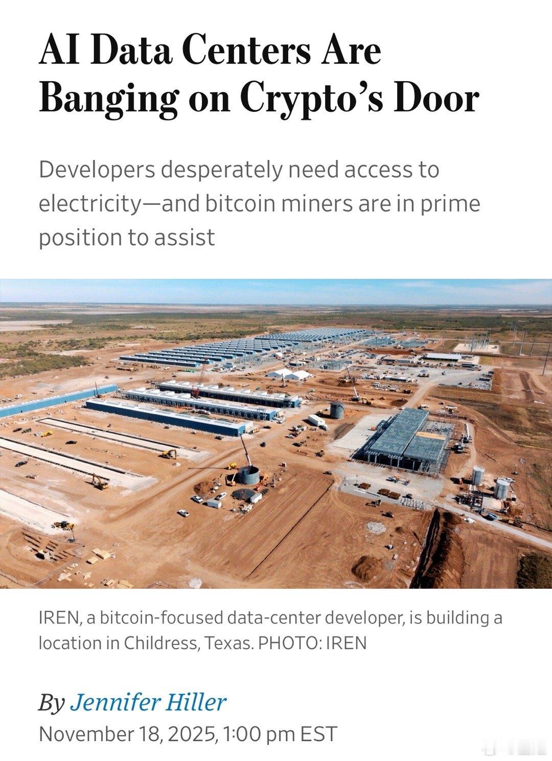 WSJ今天这篇新闻很好，刚好介绍了iren cifr wulf等矿工。《AI 数