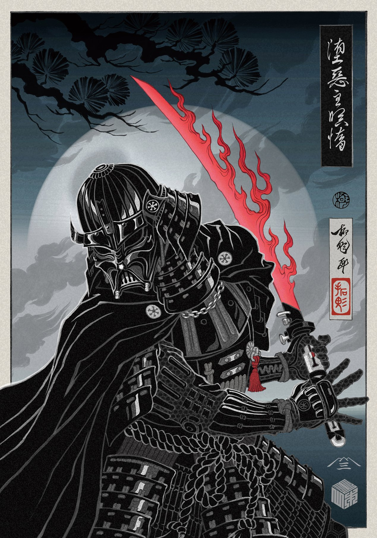日本明年的星球大战庆典的官方宣传海报，浮世绘风格。作者为TAKUMI ​​​