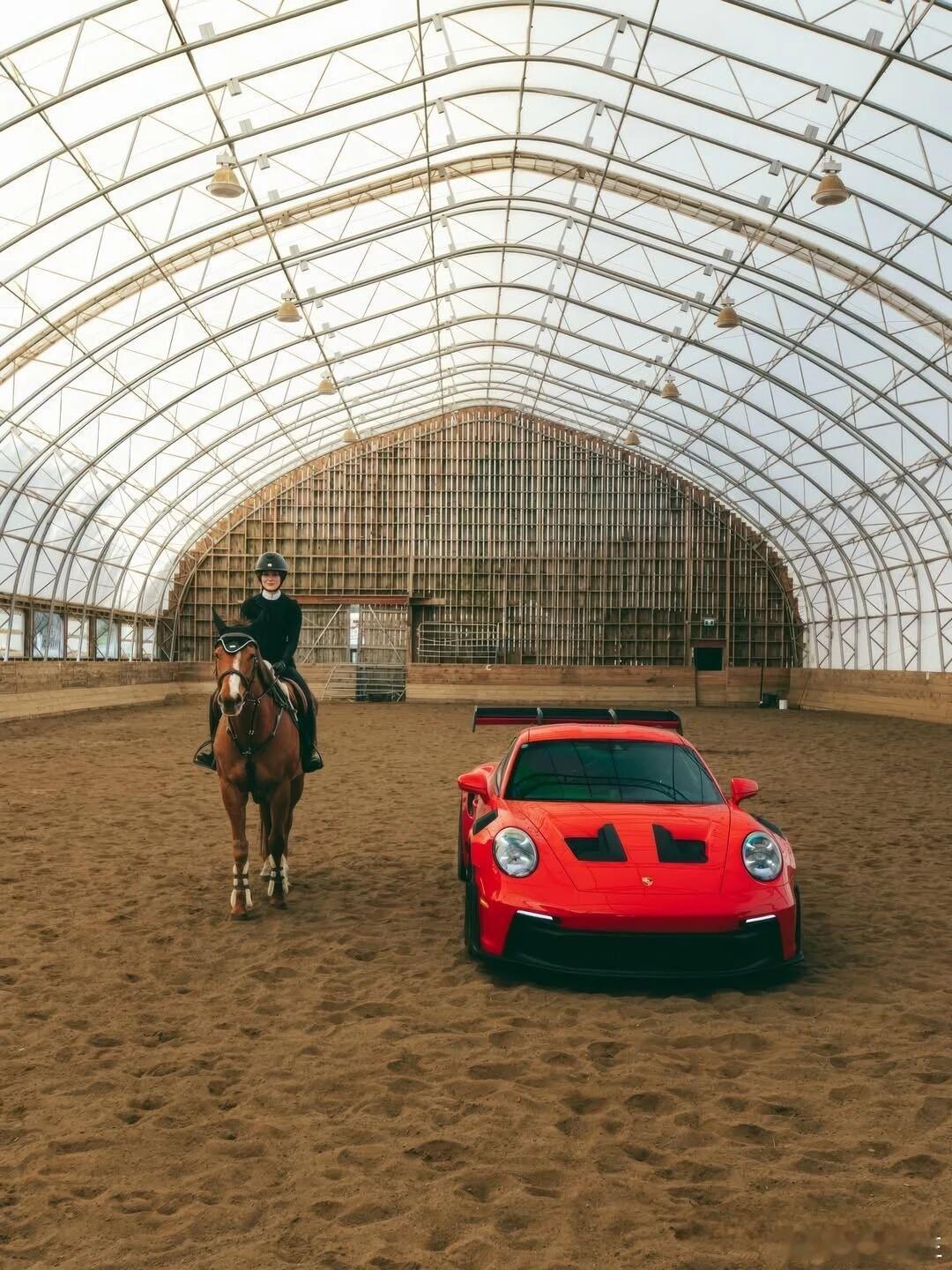 一马一车，两种跨越时光的速度浪漫。骏马承载古典驰骋的风骨，保时捷911 GT R