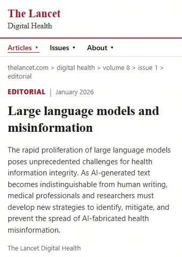 柳叶刀警告：AI生成的健康信息正在制造危机
The Lancet Digital