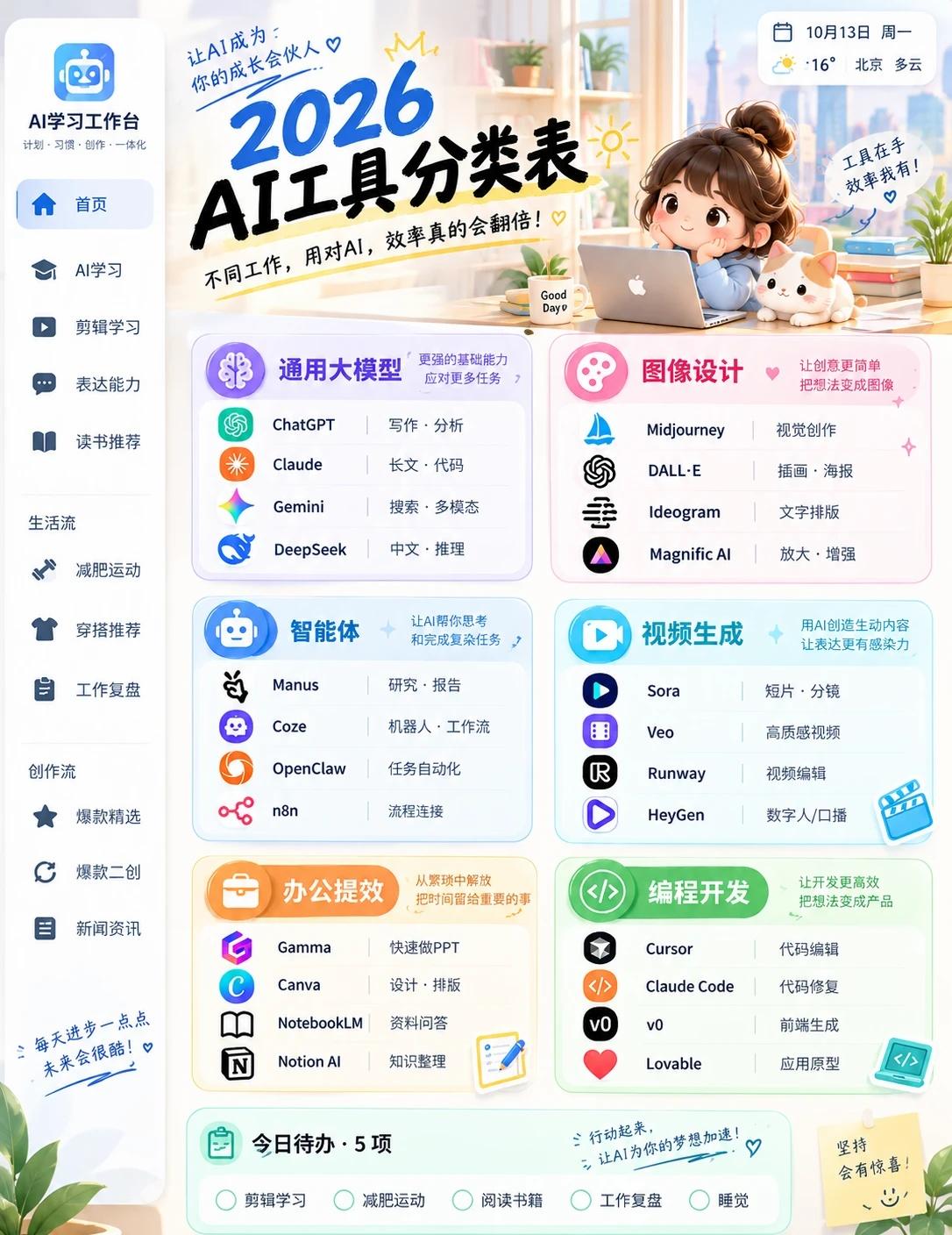 2026AI工具分类表｜打工人提高效率必备🤖
AI工具越来越多，真的很容易越看