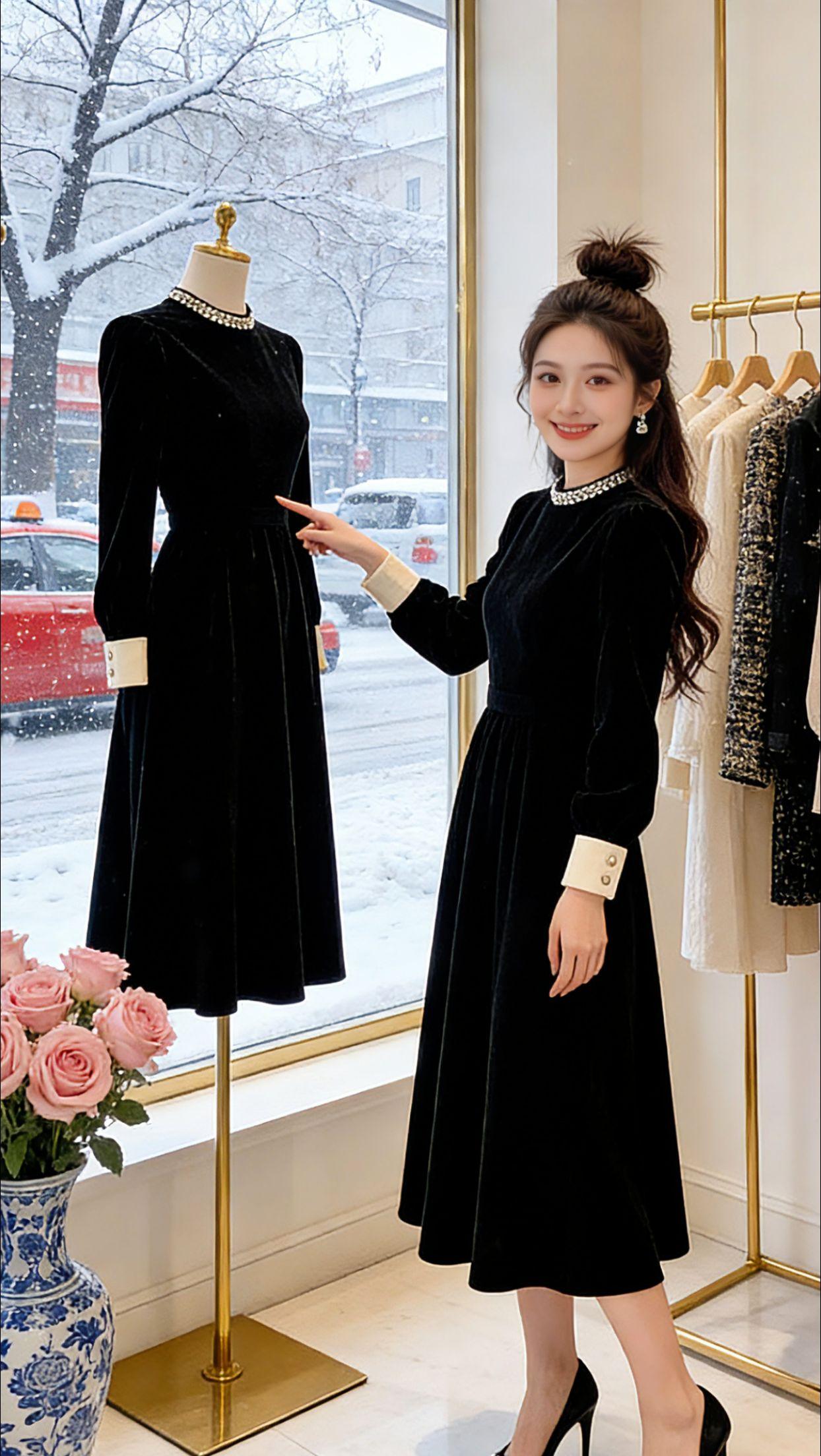 Danny逛宝藏服装店时，一眼就对这条小黑裙挪不开眼。上身瞬间被惊艳，丝绒面料自