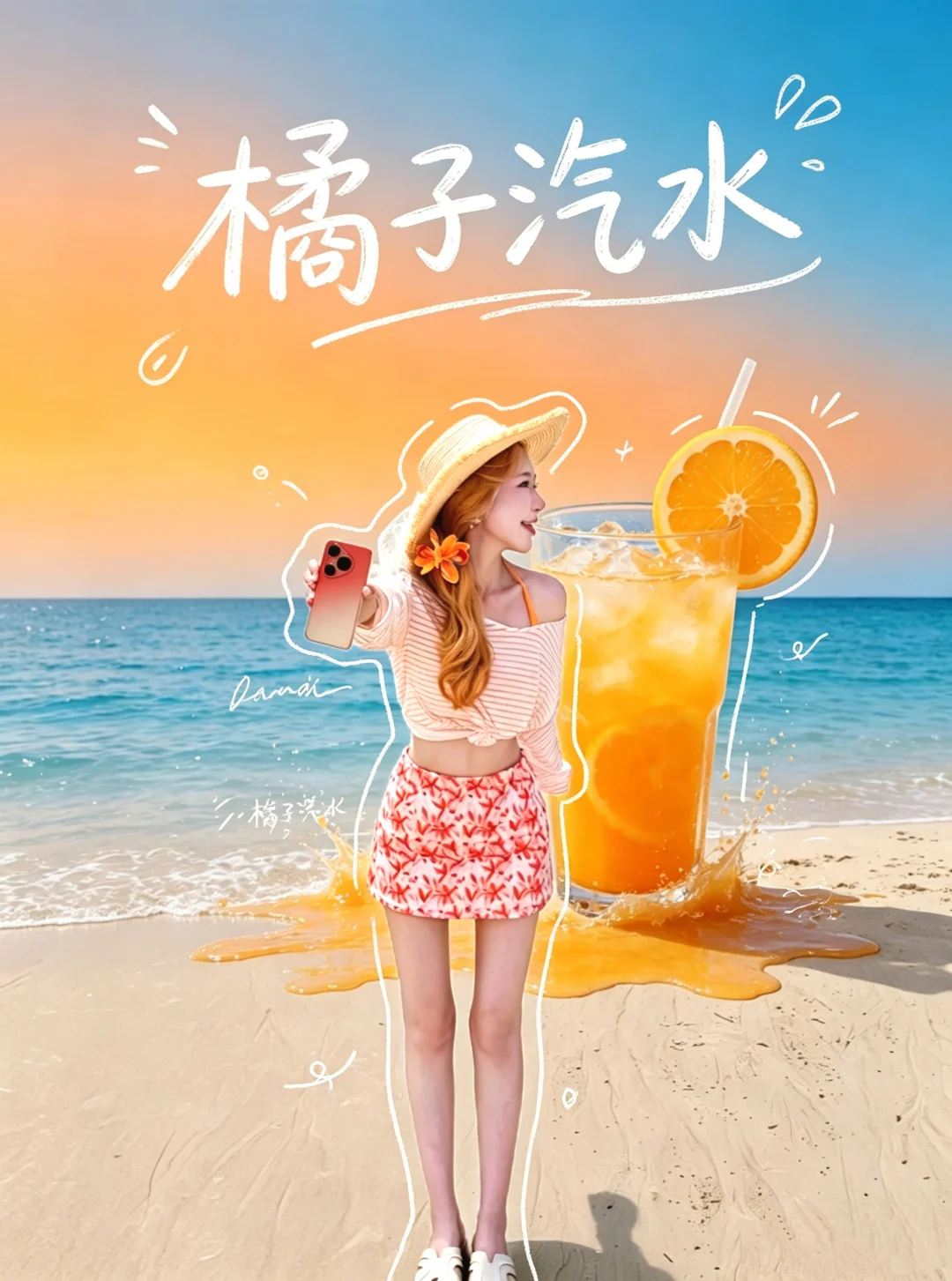 在海边喝一杯橘子汽水🍊