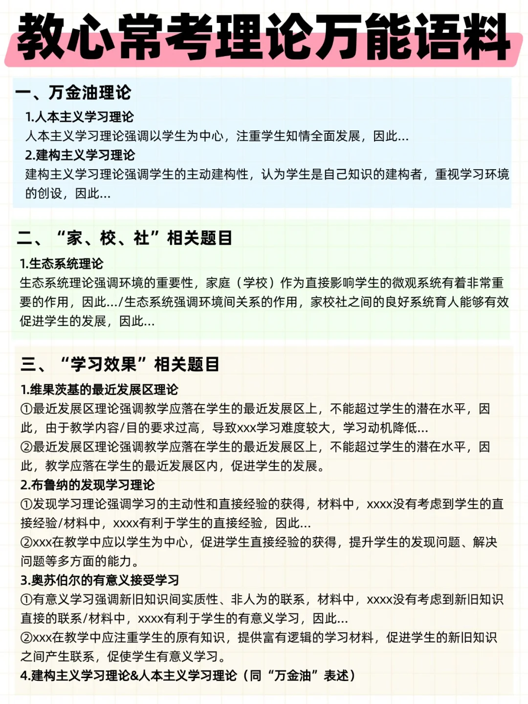 教心「常考理论」万能语料，直接写！