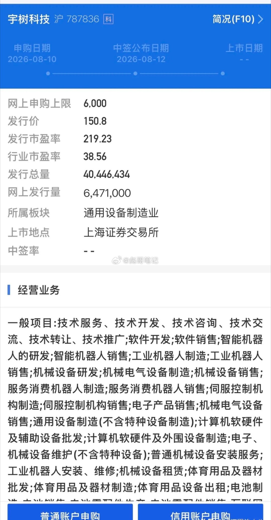 从今年春晚一直炒到现在的＂宇树科技＂，明天正式在沪市的科创板申购了。该企业属于通