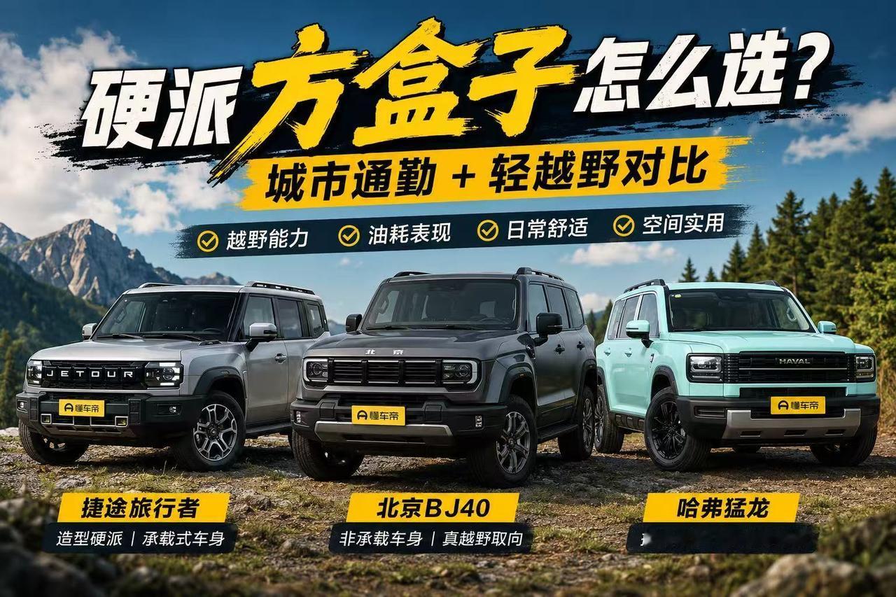 喜欢硬派造型，旅行者、BJ40、哈弗猛龙怎么选？
 
喜欢方盒子造型，平时主要在