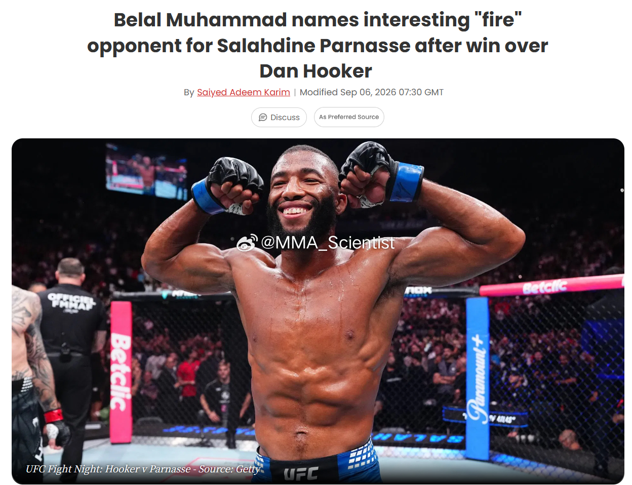 “大眼”贝拉尔·穆罕默德(Belal Muhammad）希望萨拉丁·帕纳斯（Sa