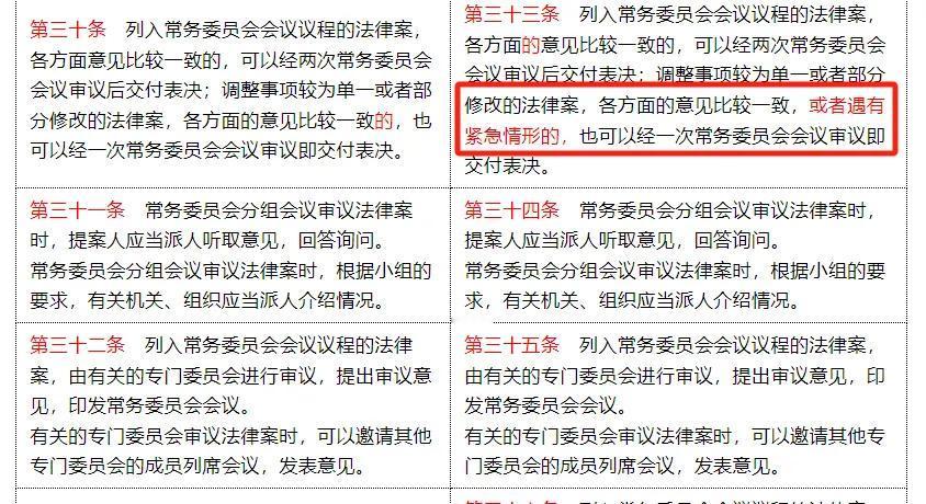 比如，突发的战争状态，需要紧急作出相关立法。