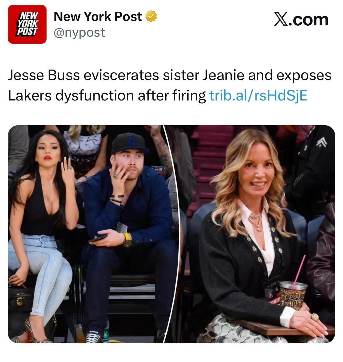 37岁的杰西-巴斯表示，湖人的管理权本应交给自己和41岁的哥哥乔伊-巴斯，乔伊此