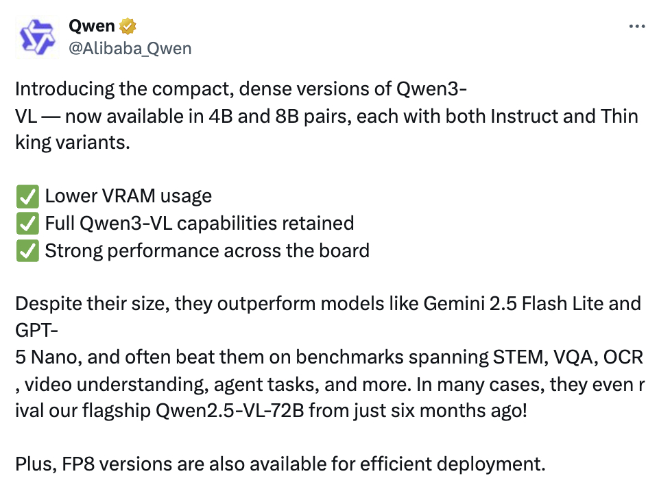 今天，阿里通义千问团队推出其最强视觉语言模型系列 Qwen3-VL 的 4B 与