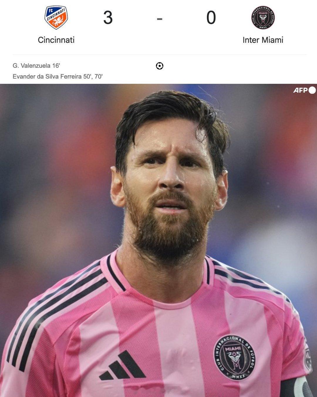辛辛那提3比0迈阿密国际 在五连胜之后，梅西的迈阿密国际在美国联赛中跌落。今天，