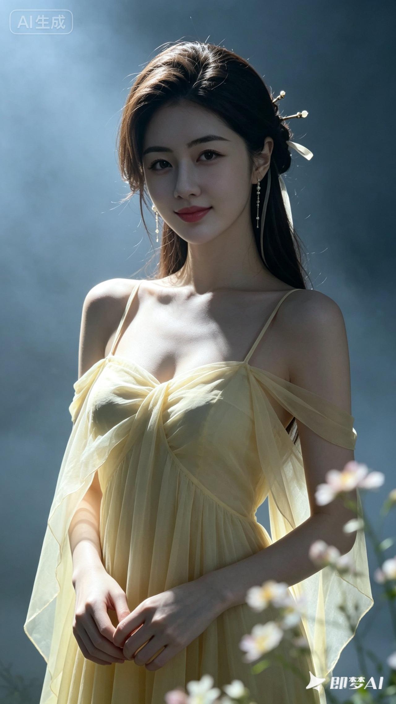 梦幻黄裙少女，花海中的温柔时光