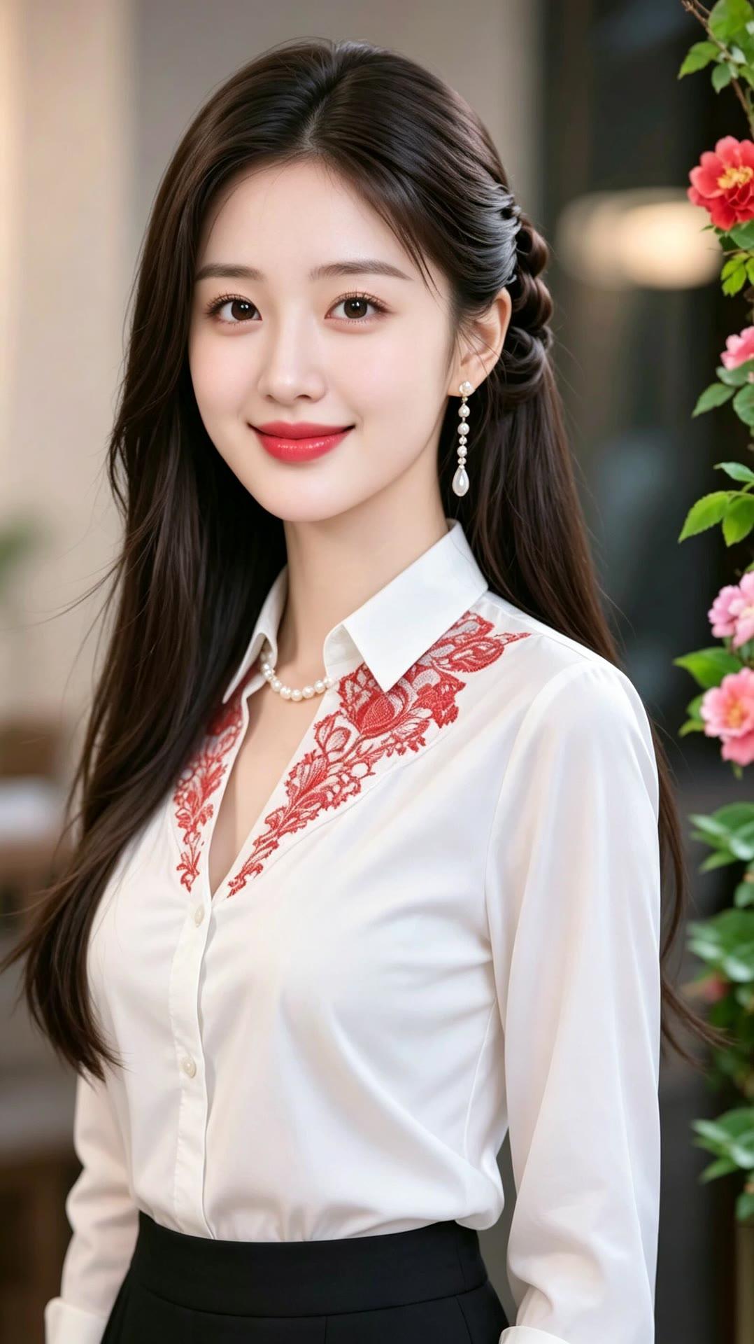 优雅白衬衫，红唇点缀，甜美与干练并存！