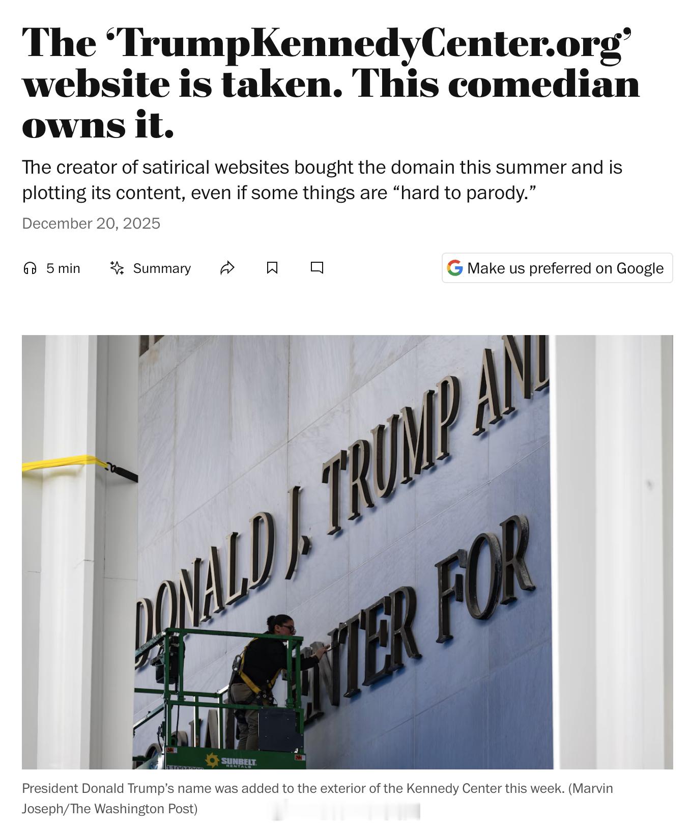 上周，“肯尼迪艺术表演中心”被改名为“川普肯尼迪艺术表演中心”。而<南方公园>的