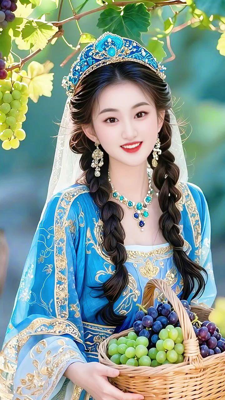 新疆葡萄熟了 采摘葡萄 森系少女 民族风 清纯甜美