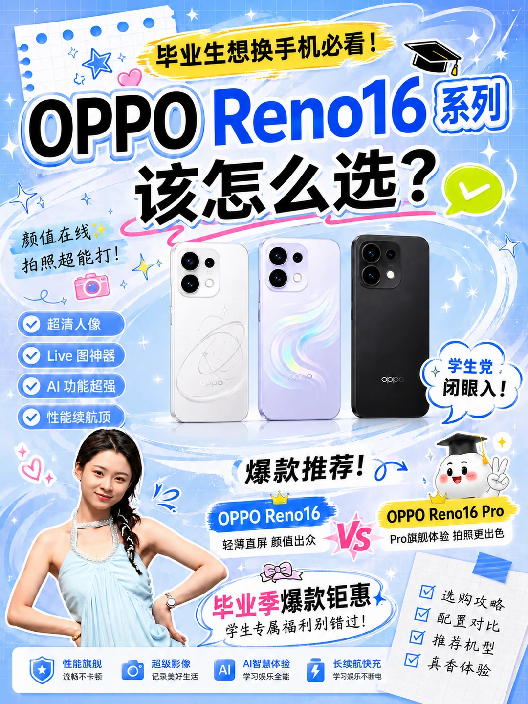 OPPO Reno16系列｜准大学生第一台手机怎么选？📱✨ 	 姐妹...