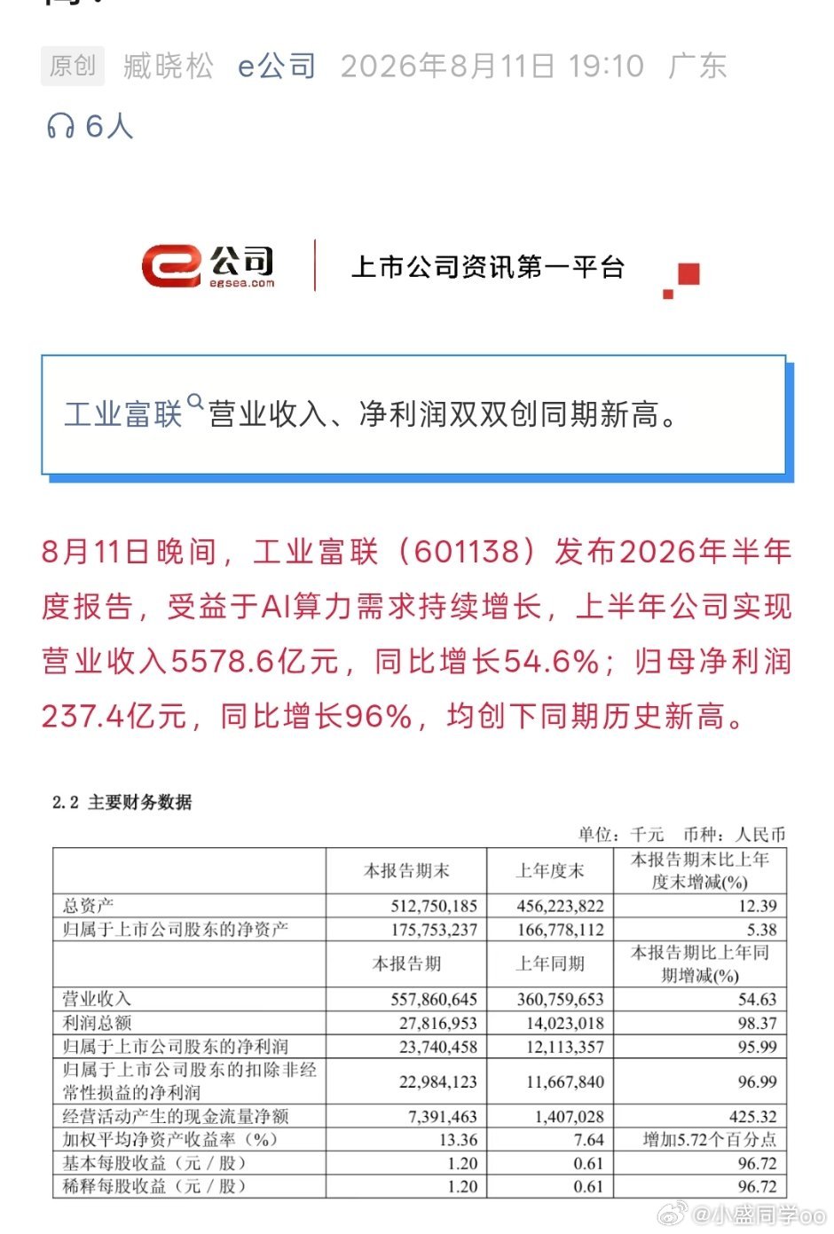 万亿AI龙头（工业富联），营收净利均创同期新高。底部利好来了呀