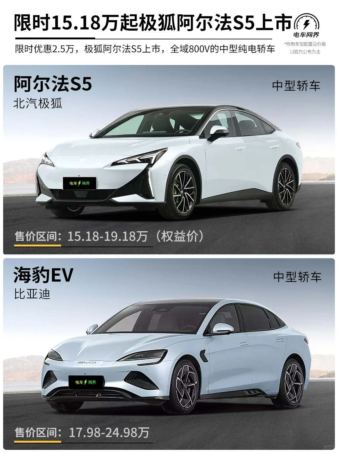 极狐阿尔法S5 VS 比亚迪海豹EV