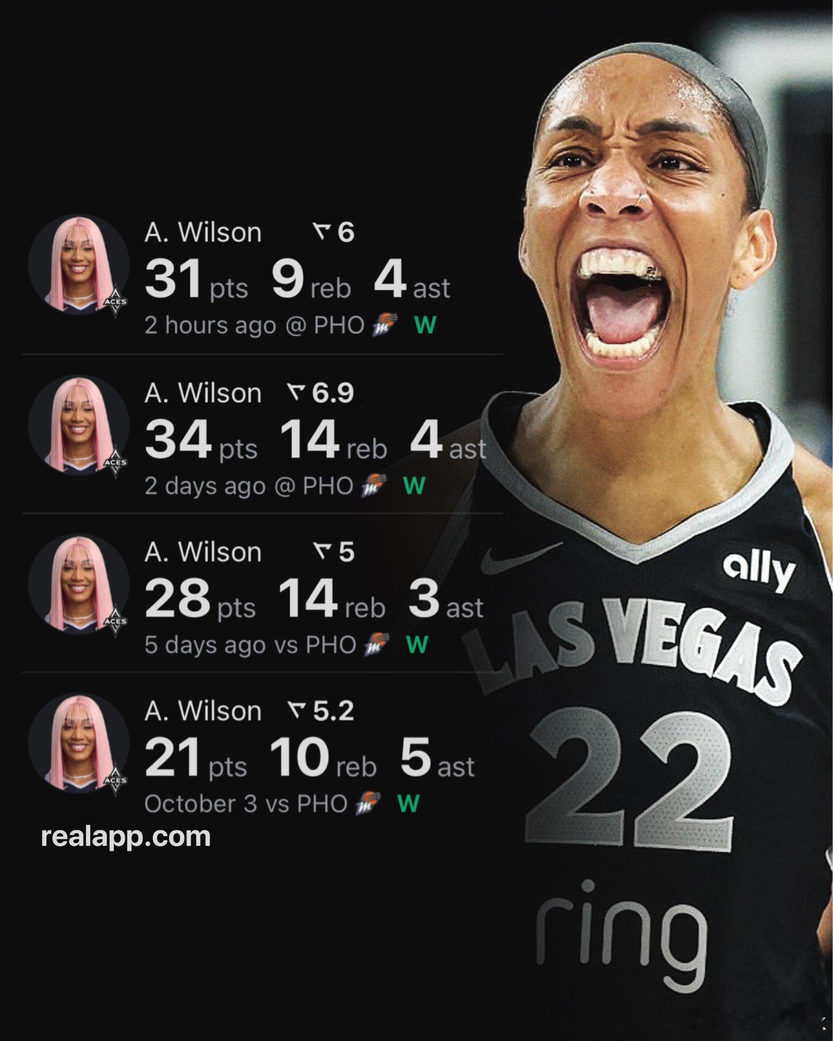 阿贾威尔逊2025 年 WNBA 总决赛：场均28.5分11.8篮板4助攻3抢断