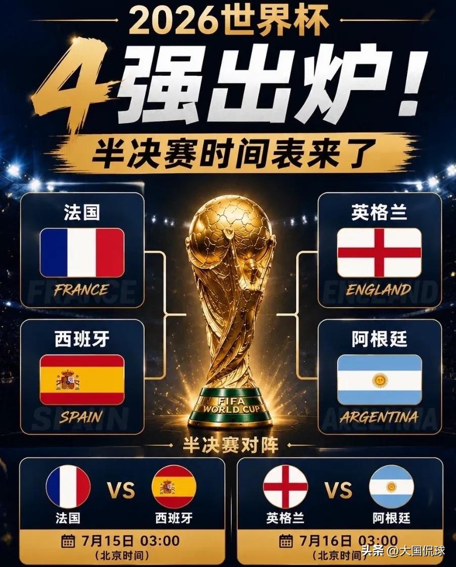 世界杯四强开打！各队夺冠概率揭晓，阿根廷意外！范志毅一针见血

2026年世界杯